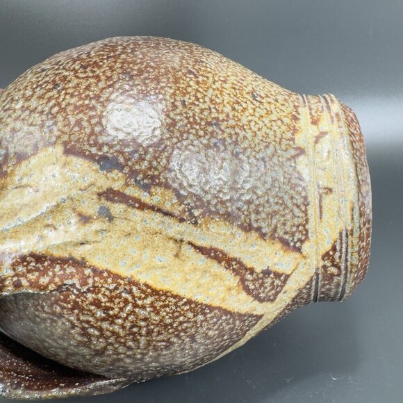 Vintage Hand Made USA Pottery Stoneware Vase Round Bottom Heavy With Handles VTG - Picture 8 of 13